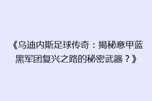《乌迪内斯足球传奇：揭秘意甲蓝黑军团复兴之路的秘密武器？》