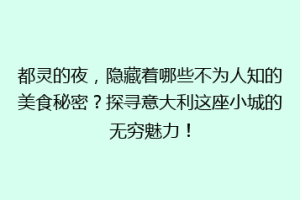都灵的夜，隐藏着哪些不为人知的美食秘密？探寻意大利这座小城的无穷魅力！