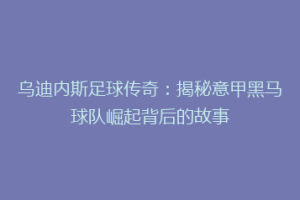 乌迪内斯足球传奇：揭秘意甲黑马球队崛起背后的故事