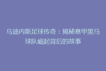乌迪内斯足球传奇:揭秘意甲黑马球队崛起背后的故事