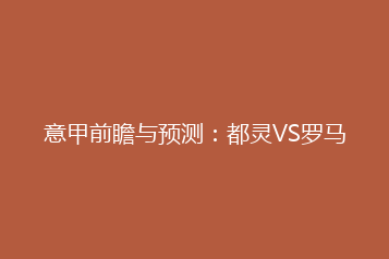 意甲前瞻与预测:都灵VS罗马