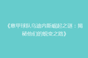 《意甲球队乌迪内斯崛起之谜：揭秘他们的蜕变之路》