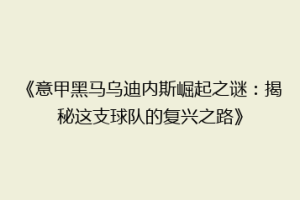 《意甲黑马乌迪内斯崛起之谜：揭秘这支球队的复兴之路》