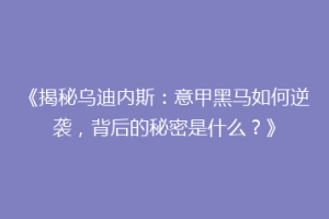 《揭秘乌迪内斯：意甲黑马如何逆袭，背后的秘密是什么？》
