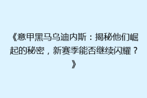 《意甲黑马乌迪内斯：揭秘他们崛起的秘密，新赛季能否继续闪耀？》