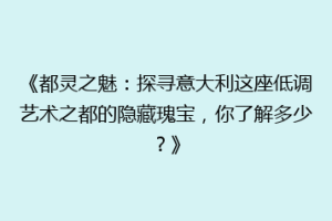 《都灵之魅：探寻意大利这座低调艺术之都的隐藏瑰宝，你了解多少？》