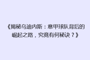《揭秘乌迪内斯：意甲球队背后的崛起之路，究竟有何秘诀？》