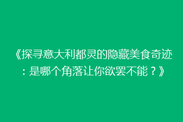 《探寻意大利都灵的隐藏美食奇迹：是哪个角落让你欲罢不能？》