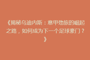《揭秘乌迪内斯：意甲劲旅的崛起之路，如何成为下一个足球豪门？》