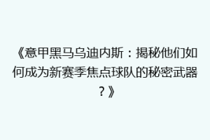 《意甲黑马乌迪内斯：揭秘他们如何成为新赛季焦点球队的秘密武器？》