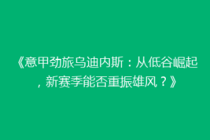 《意甲劲旅乌迪内斯：从低谷崛起，新赛季能否重振雄风？》