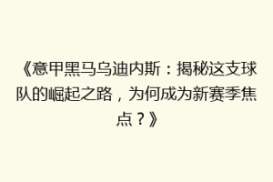 《意甲黑马乌迪内斯：揭秘这支球队的崛起之路，为何成为新赛季焦点？》