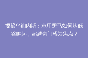 揭秘乌迪内斯：意甲黑马如何从低谷崛起，超越豪门成为焦点？