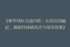 《意甲球队乌迪内斯：从低谷到崛起，揭秘其神秘战术与球员故事》
