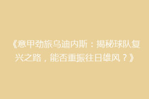 《意甲劲旅乌迪内斯：揭秘球队复兴之路，能否重振往日雄风？》