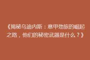 《揭秘乌迪内斯：意甲劲旅的崛起之路，他们的秘密武器是什么？》