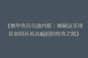 《意甲奇兵乌迪内斯：揭秘这支球队如何从低谷崛起的传奇之路》