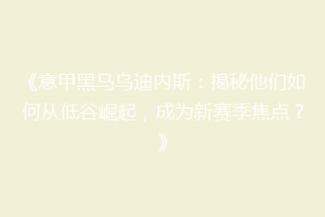 《意甲黑马乌迪内斯：揭秘他们如何从低谷崛起，成为新赛季焦点？》