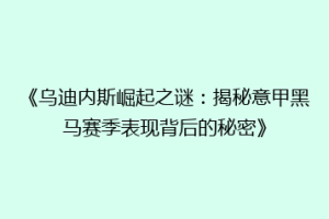 《乌迪内斯崛起之谜：揭秘意甲黑马赛季表现背后的秘密》