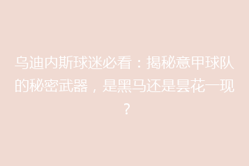 乌迪内斯球迷必看:揭秘意甲球队的秘密武器,是黑马还是昙花一现?