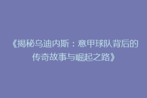 《揭秘乌迪内斯：意甲球队背后的传奇故事与崛起之路》