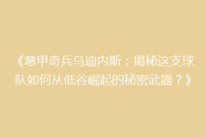 《意甲奇兵乌迪内斯：揭秘这支球队如何从低谷崛起的秘密武器？》