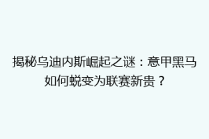 揭秘乌迪内斯崛起之谜：意甲黑马如何蜕变为联赛新贵？