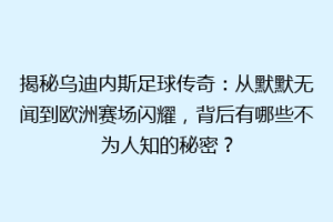 揭秘乌迪内斯足球传奇：从默默无闻到欧洲赛场闪耀，背后有哪些不为人知的秘密？