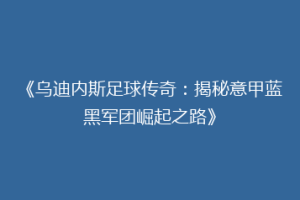 《乌迪内斯足球传奇：揭秘意甲蓝黑军团崛起之路》
